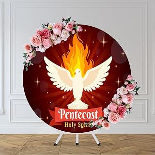 6.5x6.5ft Pentecost Dove Round Backdrop Cover Resurrection of Jesus White Holy Spirit Bird Flame Biblical Religious Belief Christian Circle Background Pentecost Sunday Party Decor Booth Prop