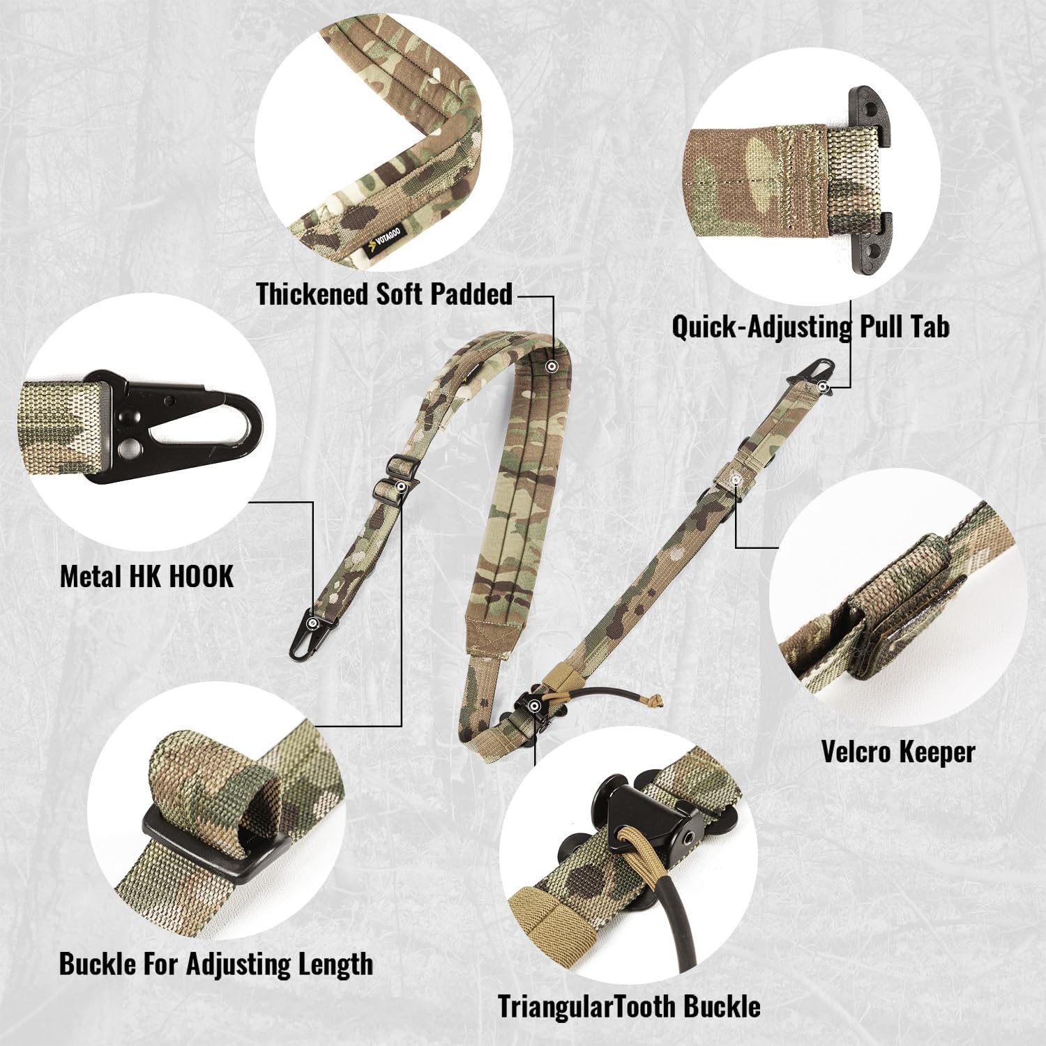 QD Sling 2 Point Gun Sling with HK Hook & Soft Shoulder Pad – Tactical Rifle Sling for Hunting & Quick Adjust Strap