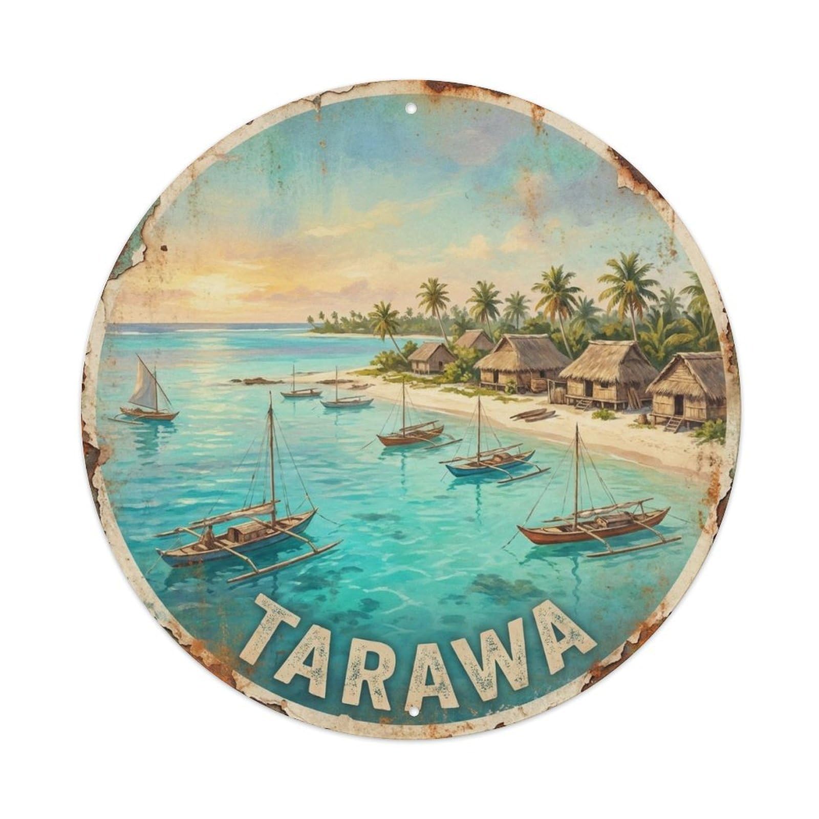 Olyhtr 8X8inch Classic Style Kiribati Travel Tarawa Pacific Island Capital Classic Metal Tin Sign