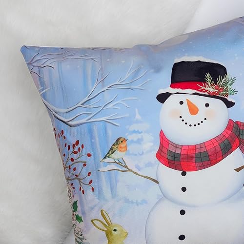 Miniatura 4 de Bonhause Juego de 4 fundas de almohada de invierno con diseño de muñeco de nieve de 18 x 18 pulgadas, diseño de pino nevado para sofá, cama,