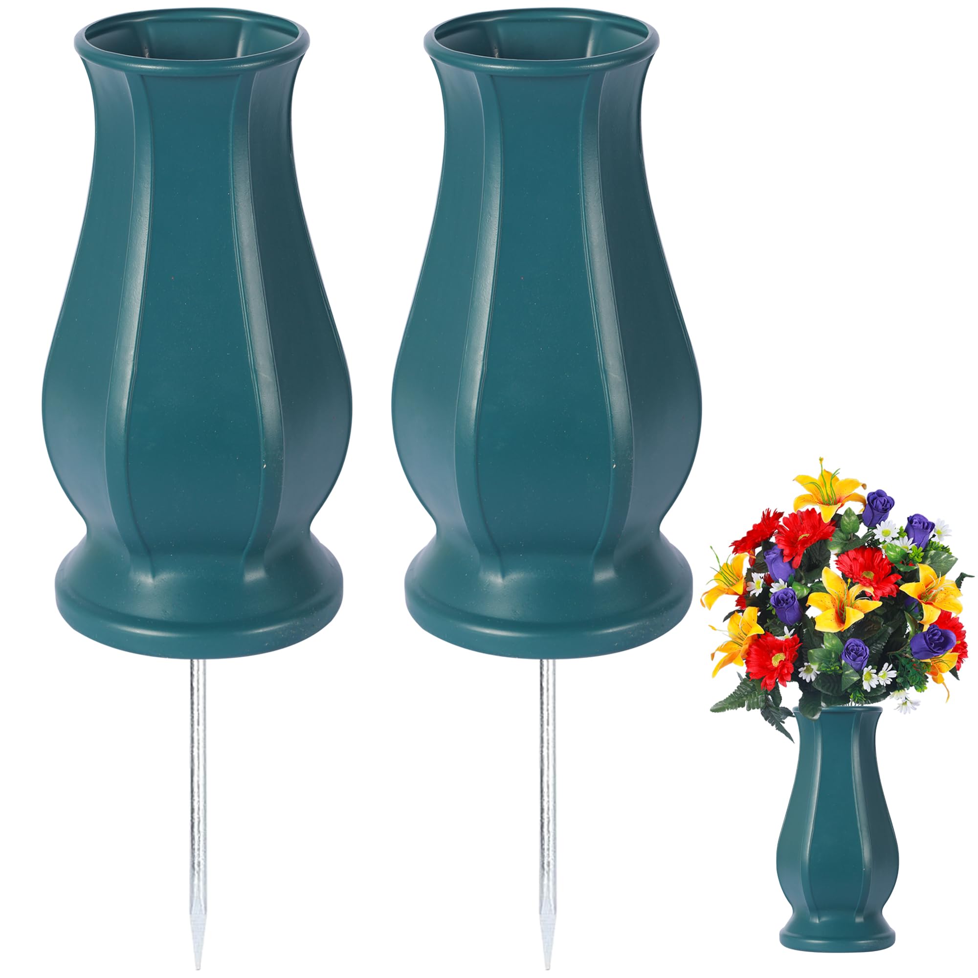 Vase funéraire bleu avec piquet, un hommage fleuri durable pour le jardin du souvenir