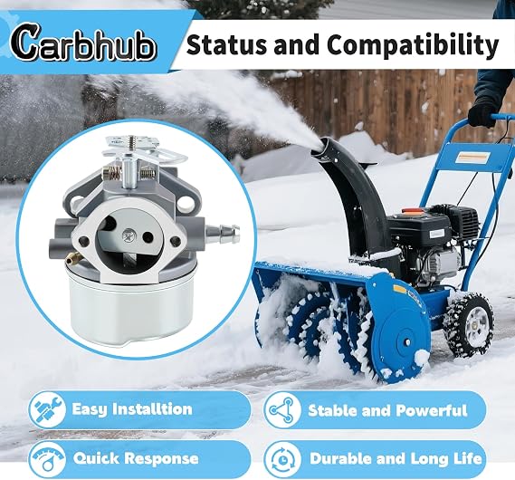 Carbhub 640052 Carburetor for Tecumseh HMSK80 HMSK90 HMSK100 LH318SA | LH358SA Snow Blower Thrower 8HP 9HP 10HP Engine Tecumseh 640054 640349 Carburetor with Primer Bulb - 640052 Carburetor