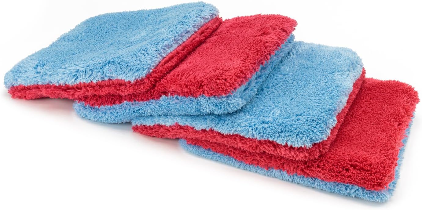 Autofiber Flat Out Microfiber Car Wash Pad - Pack of 4, Blue/Red (9 inch x 8 inch)