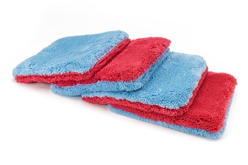 Almofadas de Lavagem Automotiva em Microfibra Autofiber Flat Out Azul/Vermelho 22,9 x 20,3 cm Kit com 4