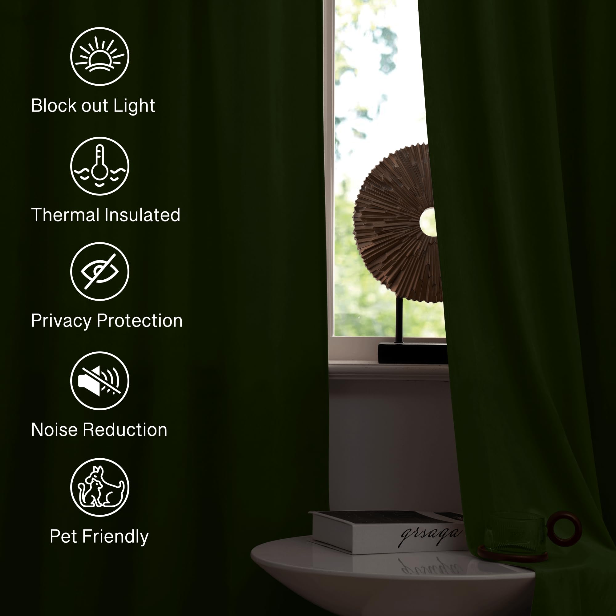 StangH Moss Green Velvet Curtains 120 inches Long - Grommet Design Blackout : StangH Moss Green Curtains Velvet - Luxury Blackout