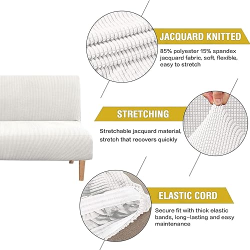 Miniatura 4 de PUIOKA Funda protectora elástica sin brazos para sofá cama, con textura elástica, tela jacquard a cuadros pequeños, lavable a máquina