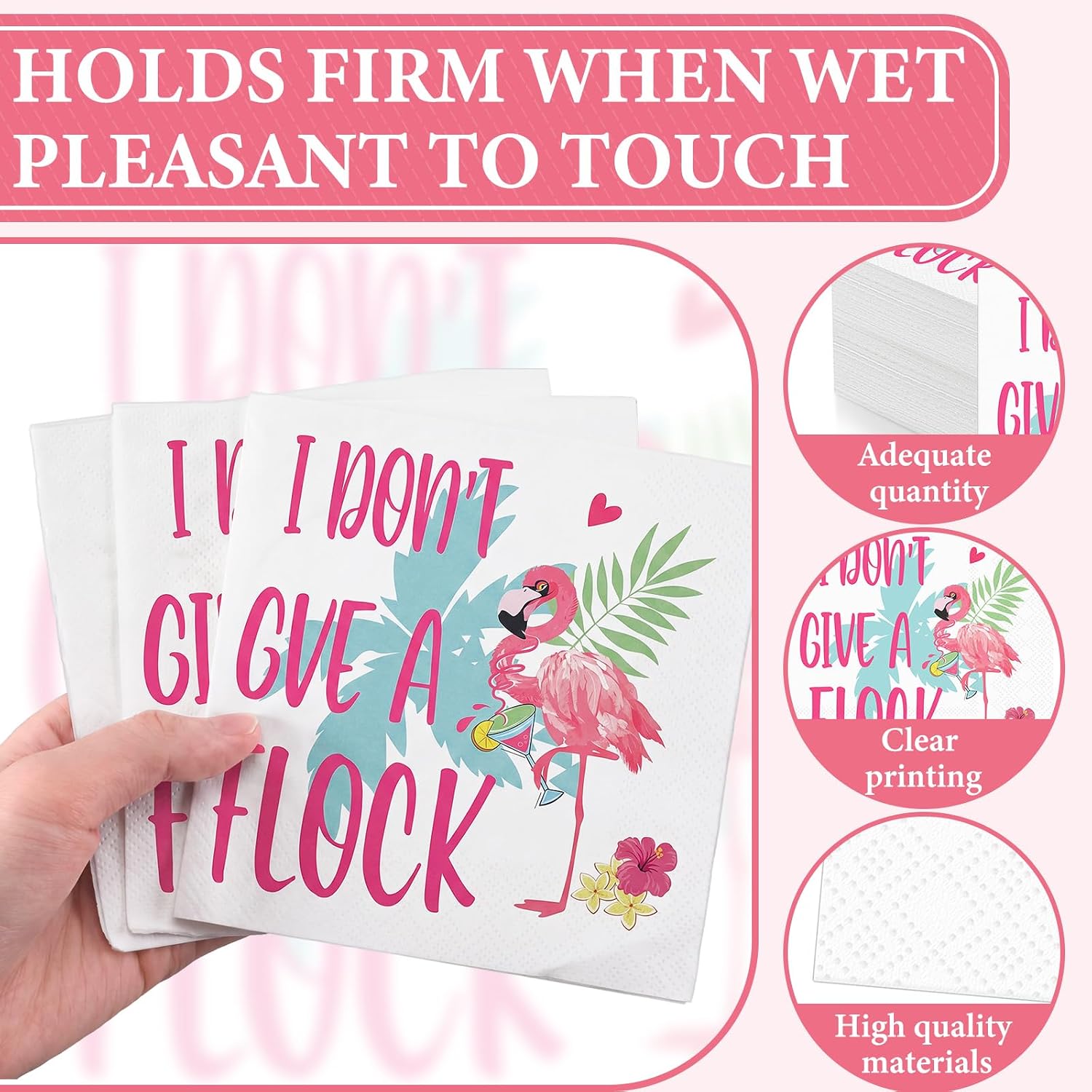 100 Pcs Funny Flamingo Cocktail Napkins Pink Flamingo I I Don't Give a Flock Disposable Paper Napkin Pack for Summer Beach Pool Tropical Hawaiian Party Supplies Decorations, 5" x 5"