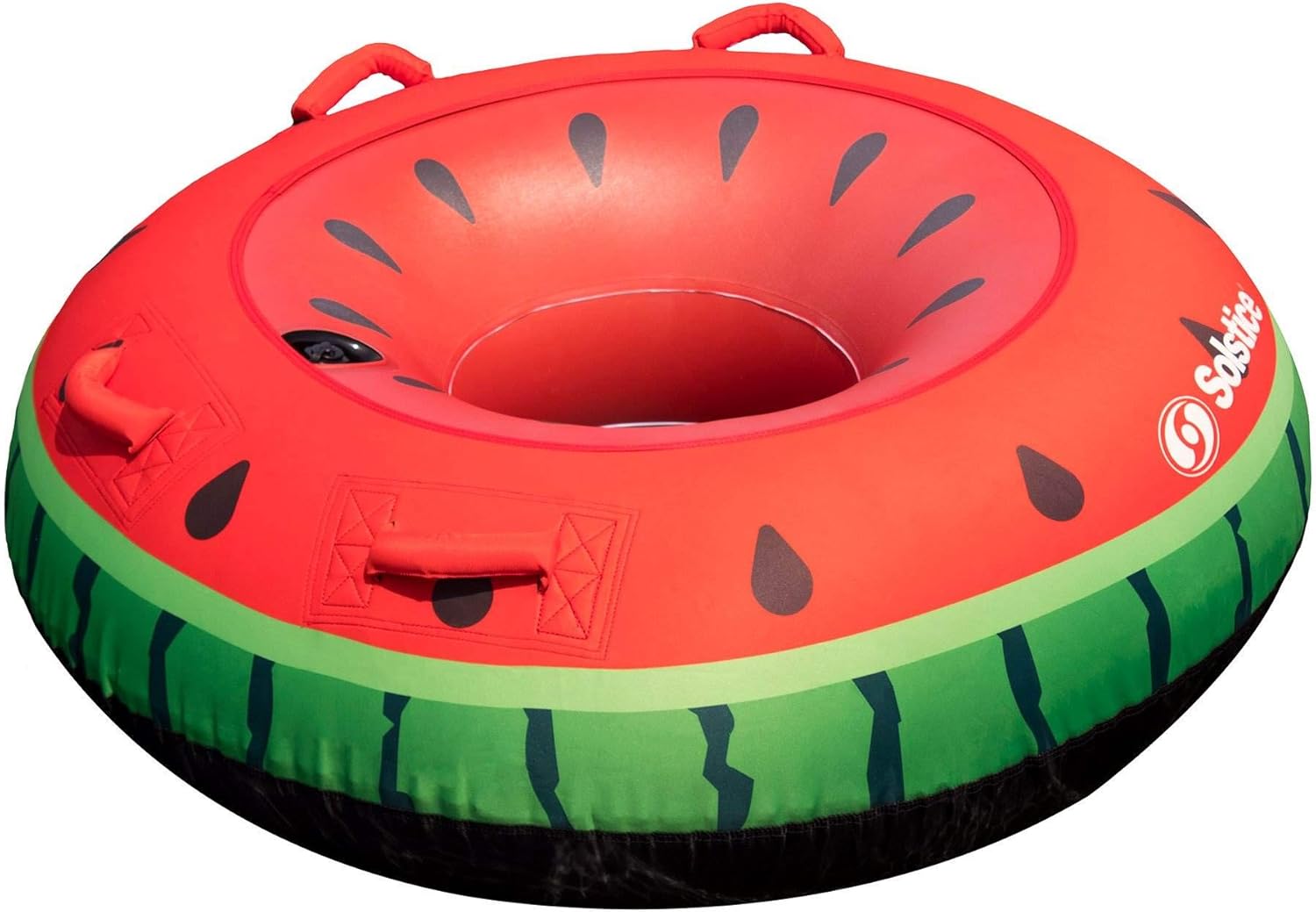 Solstice 48 Inch Round Inflatable Watermelon Lake and Ocean Water Wave Single Rider Towable Floating Inner Tube Lounger with Built-in Handles