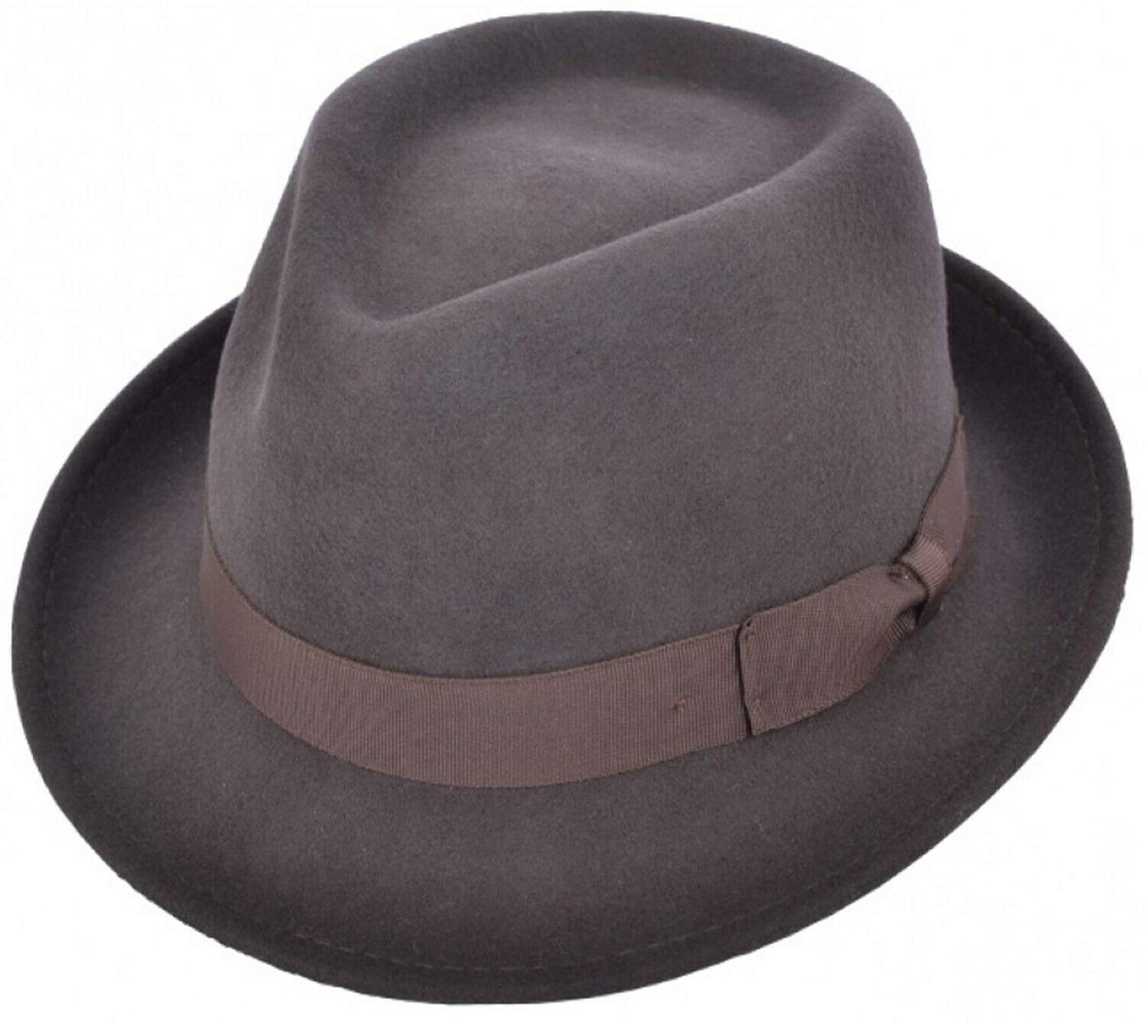 UK-Unique - Elegant 100% Wool Trilby Hat Waterproof & Crushable Handmade with Grosgrain Band Premium Quality Trilby Fedora Stylish Hat Perfect Fashion Statement (UK-Unique)