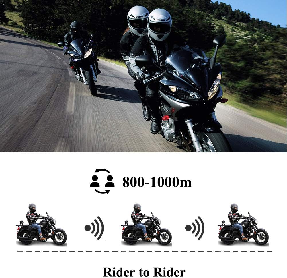 vFound BT-S2 1000m Bluetooth Headset Waterproof Motorcycle Motorbike Helmet Intercom Interphone for 2 or 3 riders and Audio for Walkie Talkie GPS Hands Free MP3 player FM Radio (2 Pack) - Image 3