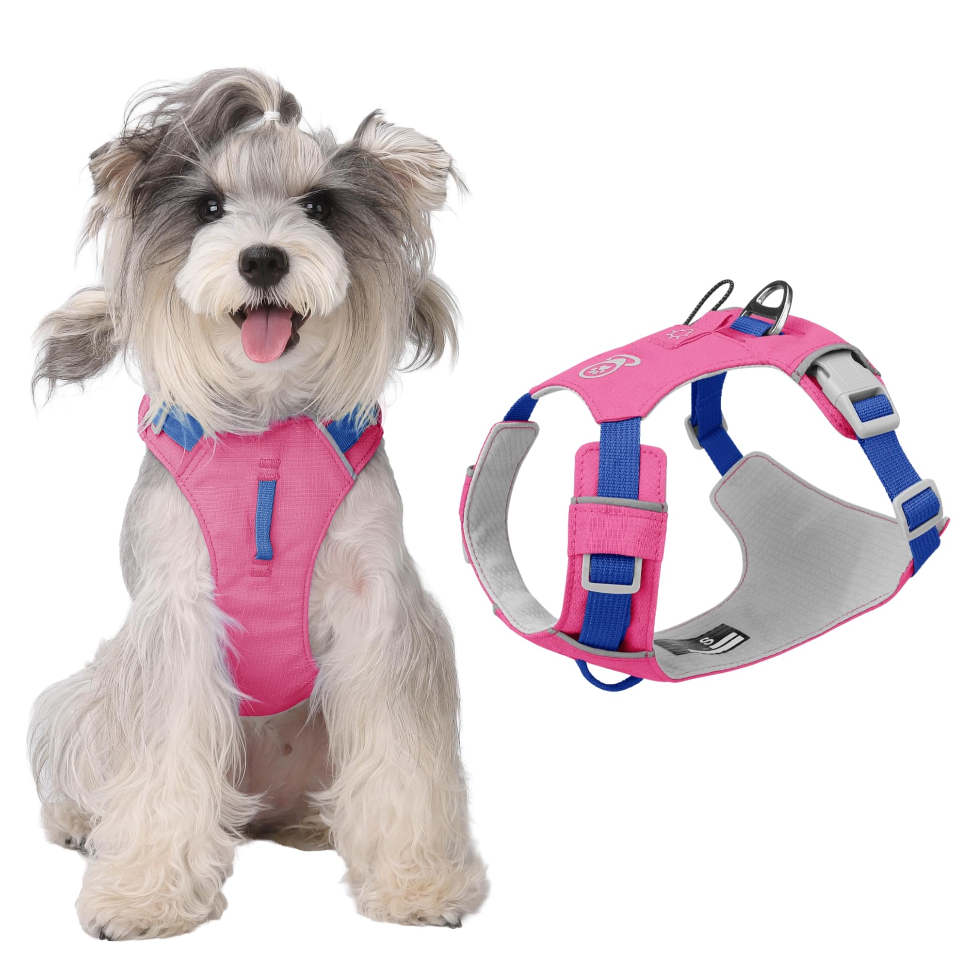 No Pull Dog Harness with Front Clip, Tracker Pocket, Adjustable Breathable Dog Harness with Reinforced D-Ring and Utility Loop, Lightweight Walking Harness for Small Medium Large Dogs, Pink, M