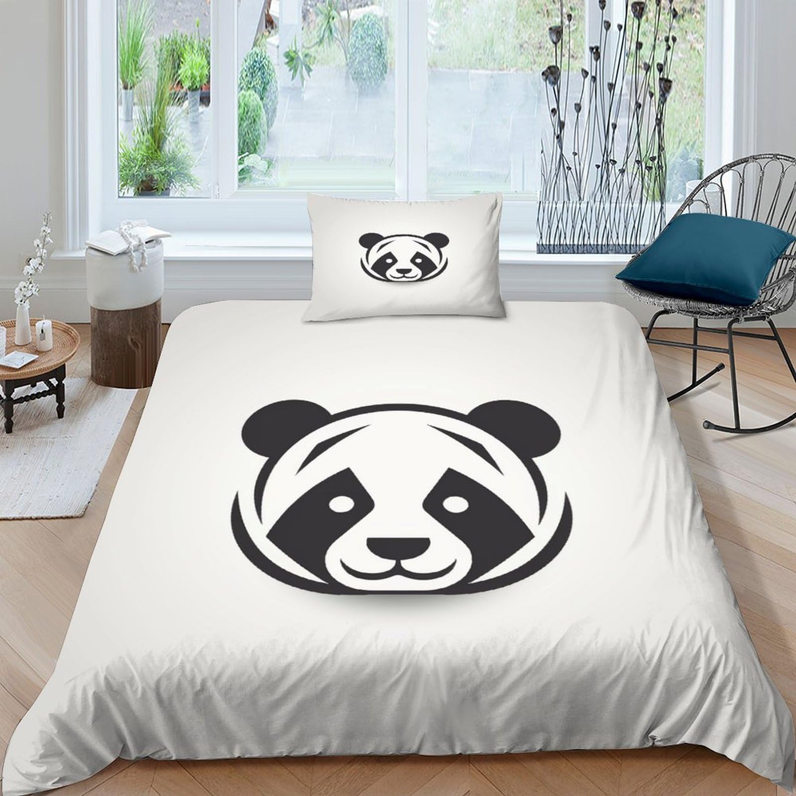 Parure de lit hypoallergénique panda 135x200 en microfibre douce anti-acariens