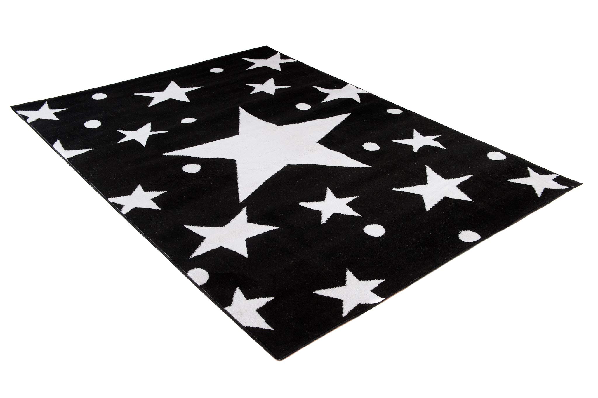 TAPISO Bali Tapis de Salon Chambre Ado Jeu Design Moderne Noir Blanc Géométrique Etoiles Pois Doux Fin 220 x 300 cm