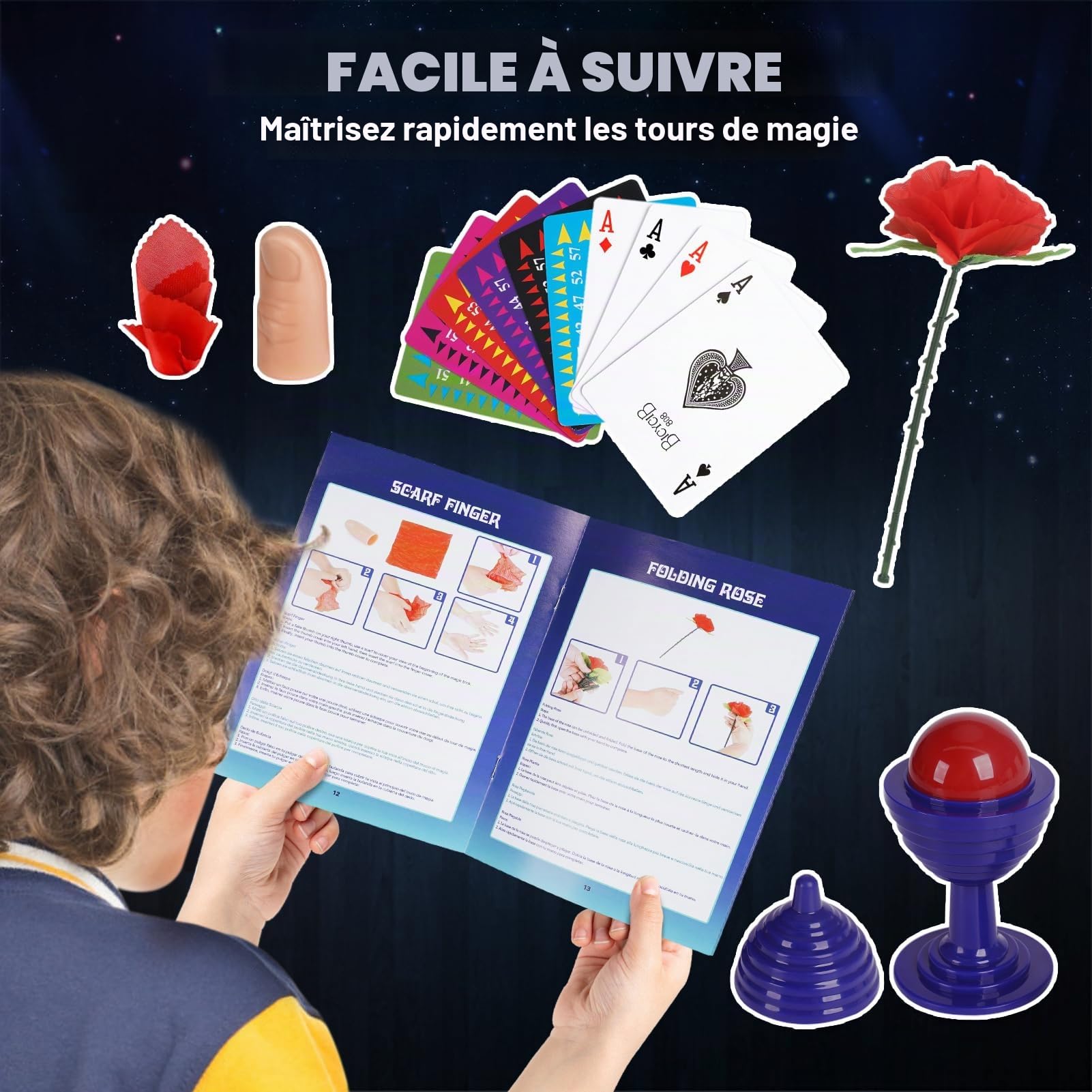 DINORUN Magie Jeux Enfant-Coffret Magie Enfant avec Chapeau Magique & Baguette Magique & Instructions pour Enfants, Cadeaux Enfant 6 7 8 9 10 11 12 Ans
