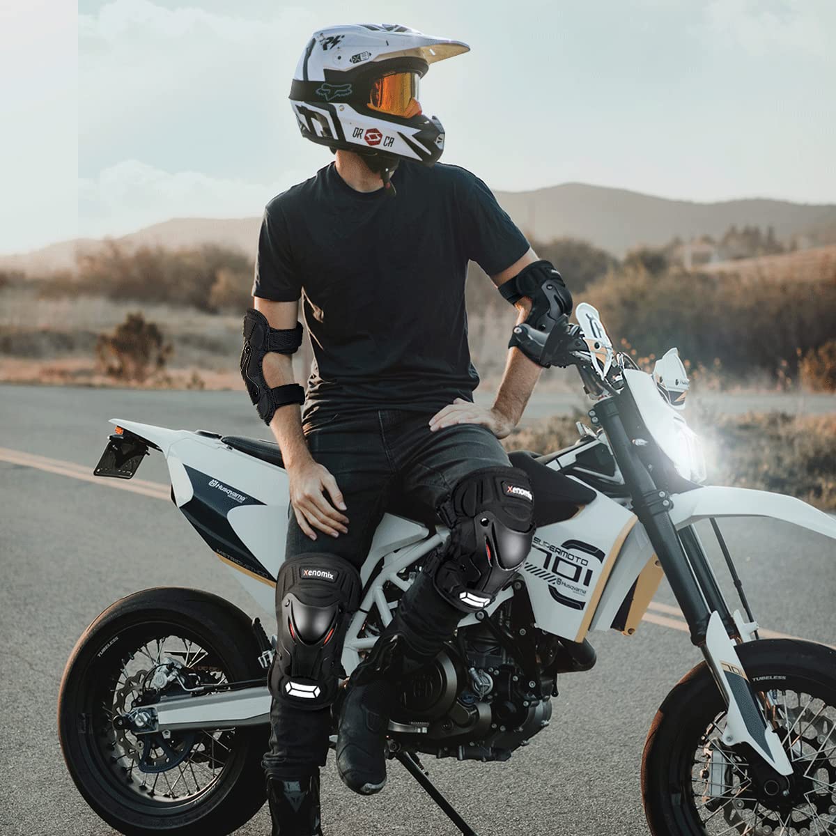 VnoPro Motorcycle Knee Elbow Pads Protective for Motorcycle Mountain Biking Bicycle (4 Pack)