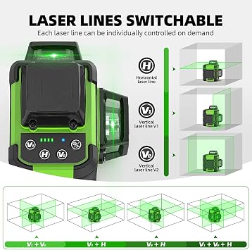 Huepar Laser Level 360 with Tall Tripod, Self Leveling Rechargeable Lazer Leveler for Construction and Picture Hanging, Nivel Laser with Pluse Mode for Outdoor, Hard Carry Case, 50 Tripod, Glasses