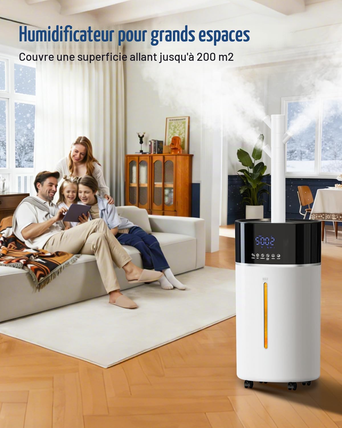 Humidificateur pour grandes pièces, 18 l, technologie brume chaude et froide, blanc