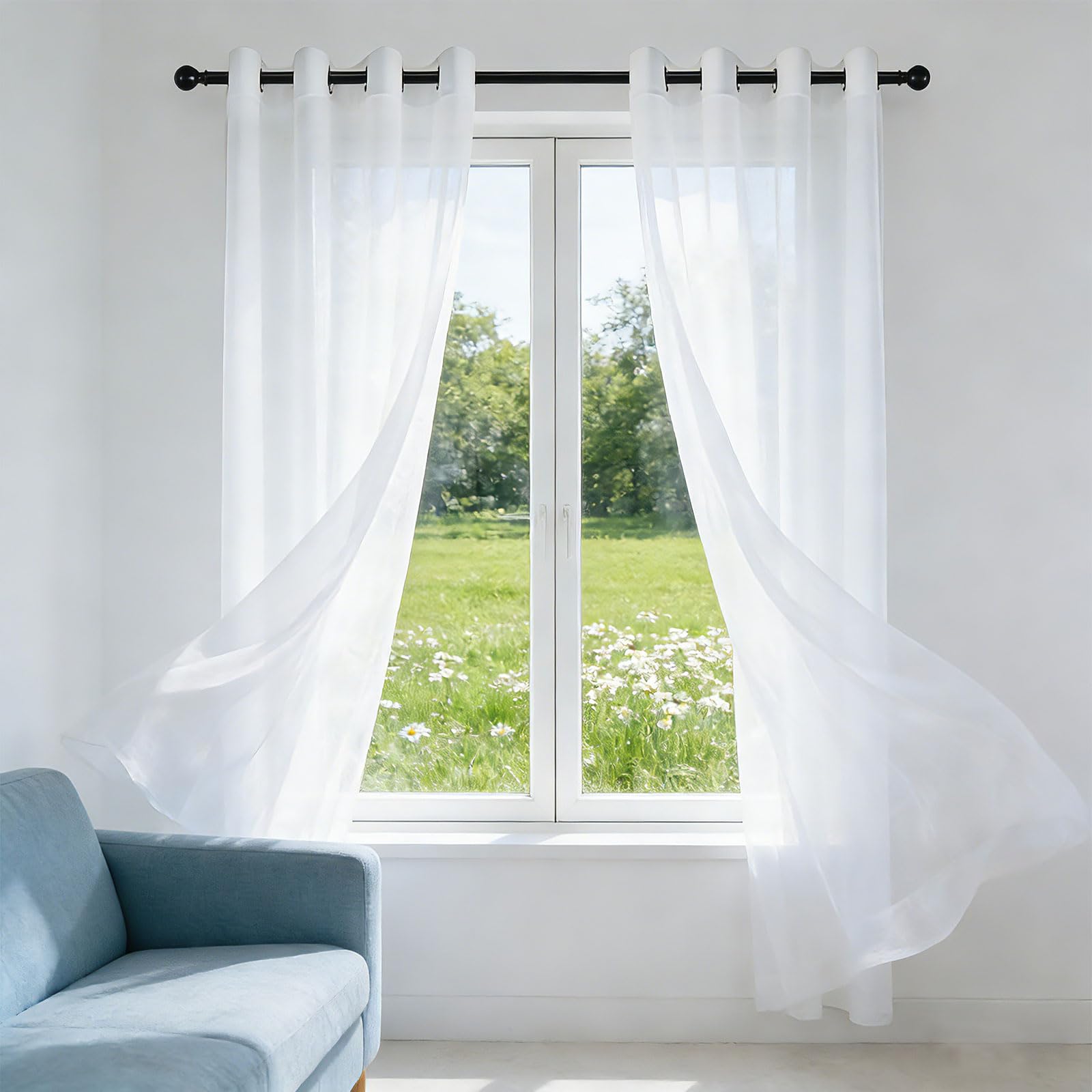GUOJUN Stores Gardinen 170 x 175 cm Weihnachten Dekoration, mit Ösen Voile Gardinen Vorhänge für Wohnzimmer Schlafzimmer, Weiß