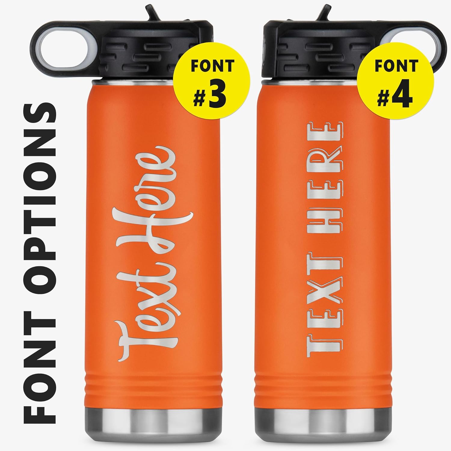 Personalized Water Bottle with Straw & Lid 32 oz, Stainless Steel Water Bottle, Custom Bottle for Sports, Gifts, Birthdays, Orange