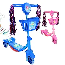 Patinete Infantil 3 Rodas com Luzes Led e Cesta Emite Som Musical Altura Regulável e Freio Traseiro (AZUL)