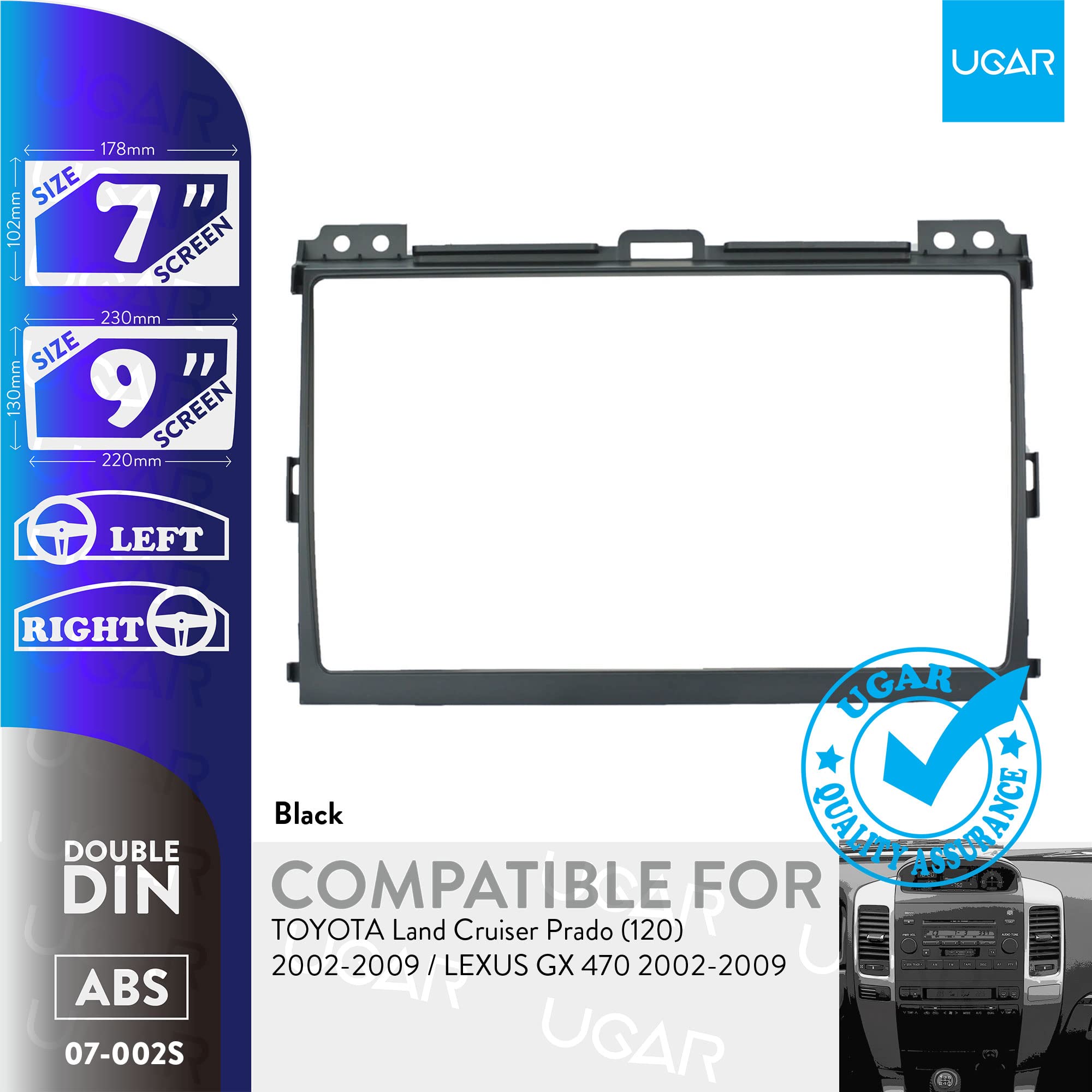 UGAR Double DIN Radio Dash Kit For Toyota Land Cruiser Prado / Lexus GX 470 2002-2009 - Installation Fascia Panel - View #10