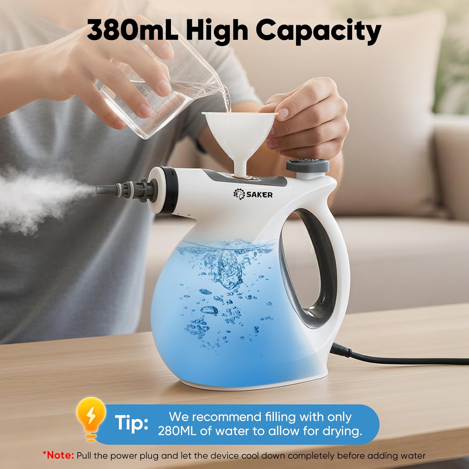 Saker Handheld Steam Cleaner New,Portable Steam Cleaner for Home,1050W Steam Cleaner,4 Fiber Cloths for Quick Heating & Deep Cleaning of Floors, Cars, and Kitchen - Image 4