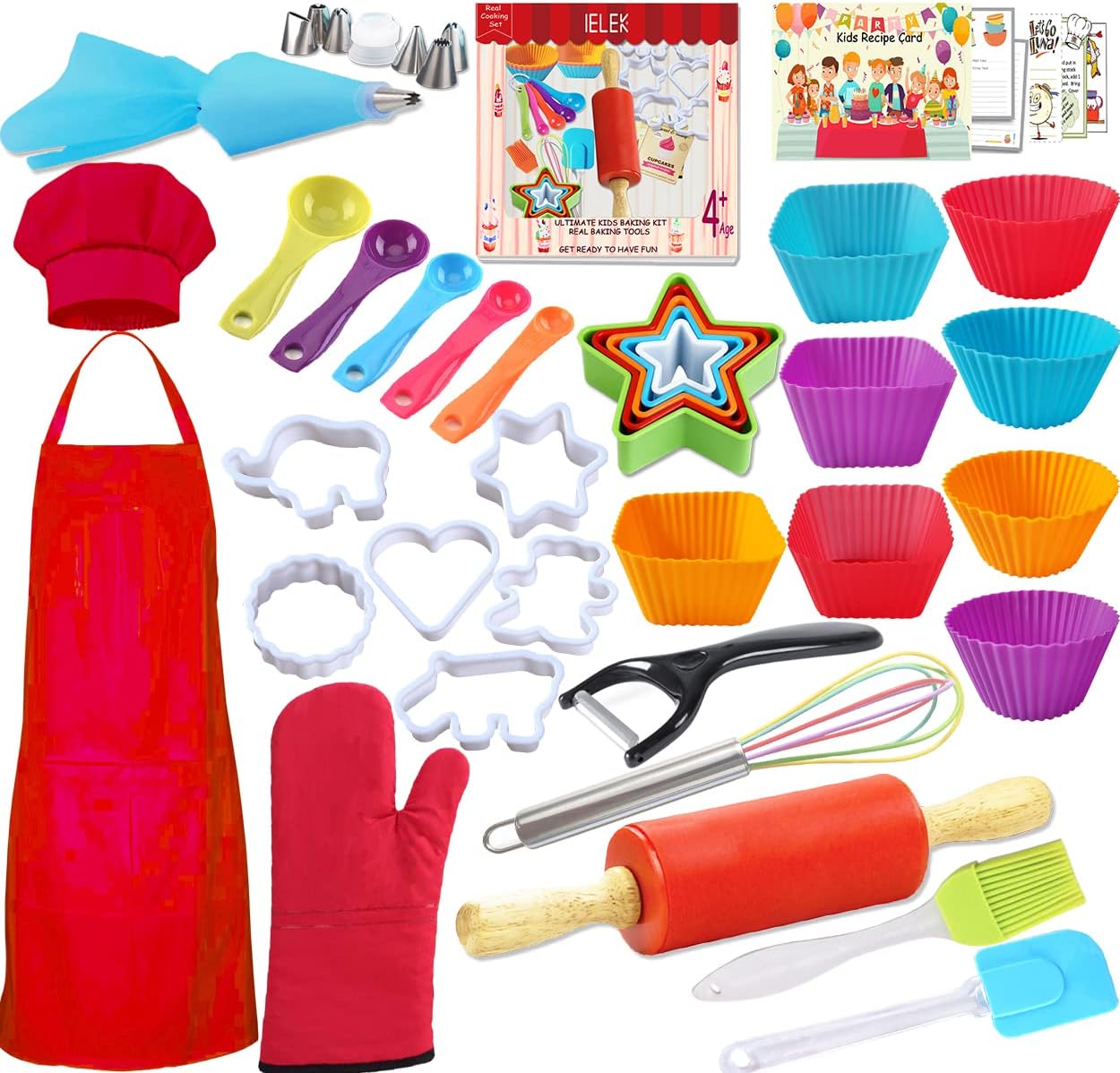 Kids Cooking and Baking Set Real Baking Gift Includes Kids Apron,Chef Hat,Oven Mitt&Utensil,Recipes for The Curious Young Junior Chef