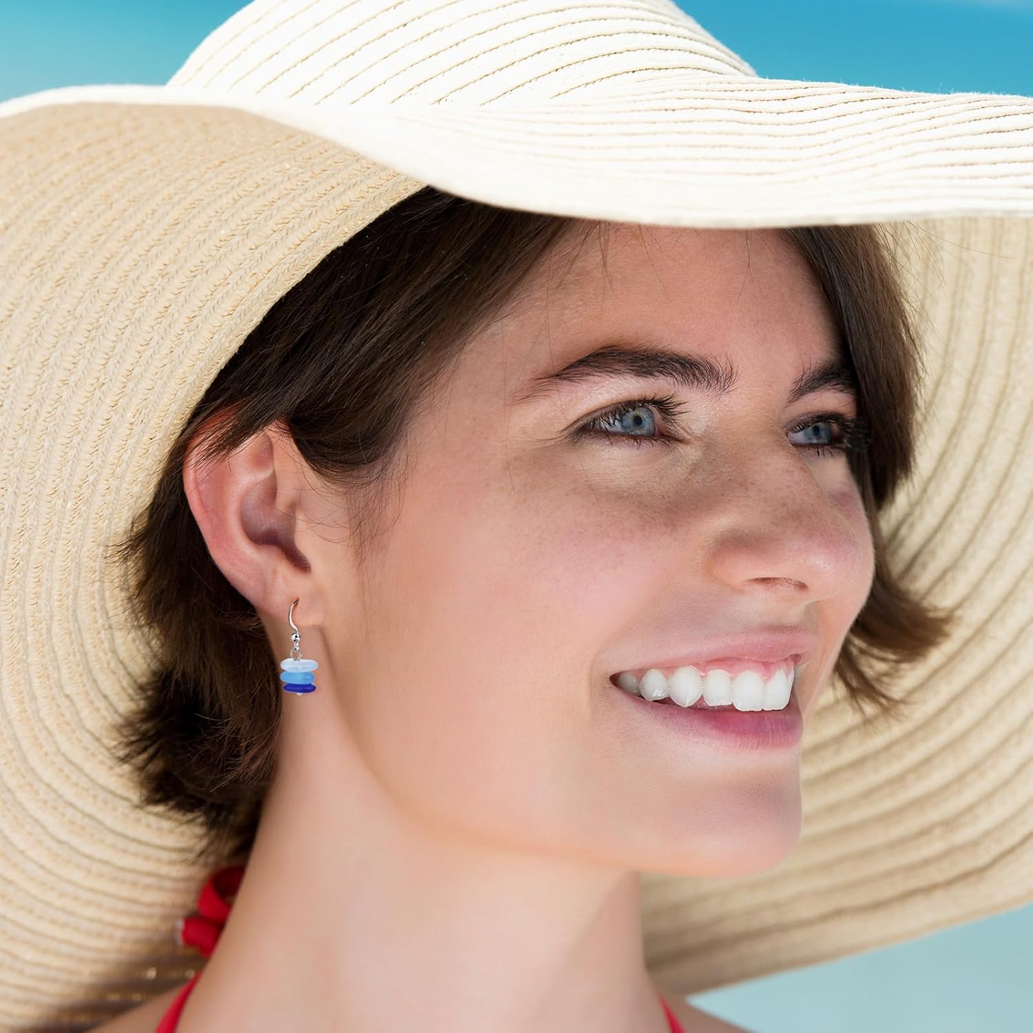 Sea Glass Drop Dangle Earrings for Women – Handcrafted Beach Earrings with Gradient Blue Beads, Silver Sea Glass Jewelry for Summer Vacation - Image 2