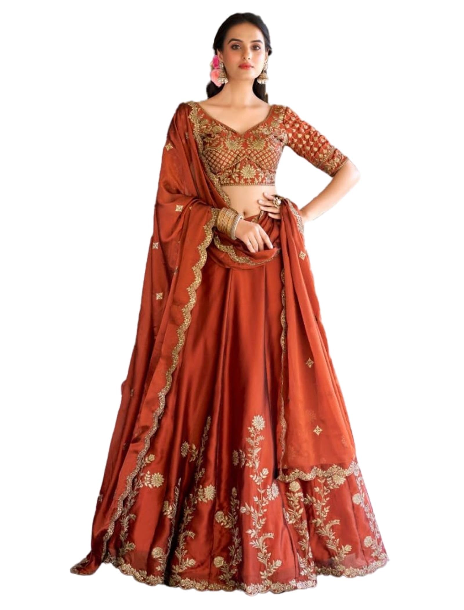 Women's Orange Sequence Embroidery Work Silk Semi-Sttiched Lehenga Choli-JH290ORG-image-14
