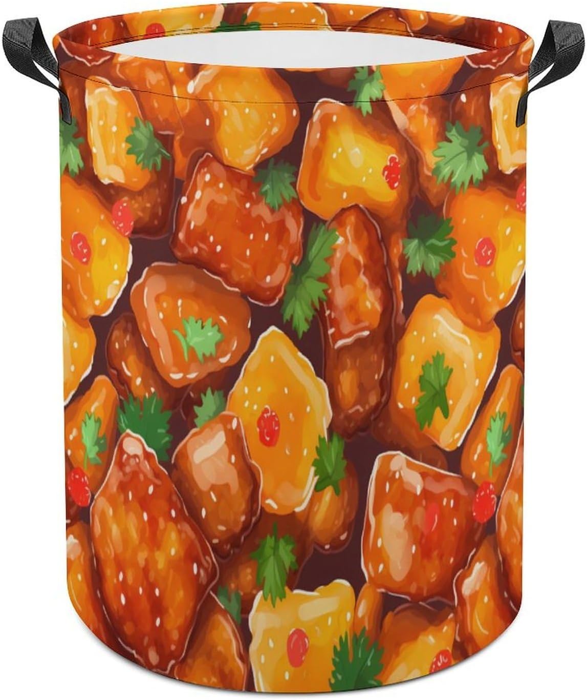 Sweet And Sour Pork Food Novelty Collapsible Laundry Baskets Waterproof Clothes Hamper Storage Bins with Handles 13.8"x13.8"x17.3" 17.3"x17.3"x17.3"