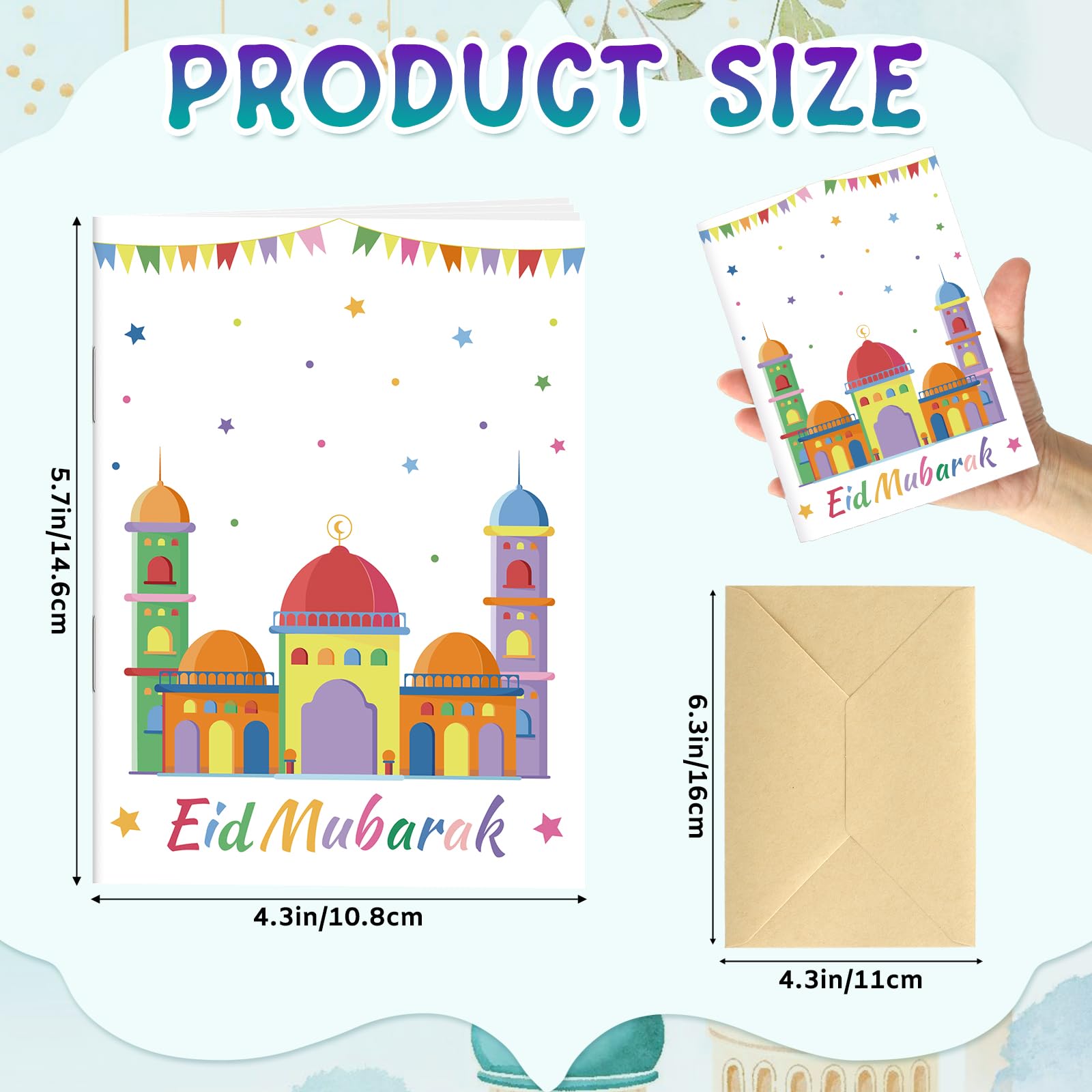 4 Sets Eid Gift Card Book, Eid Mubarak Money Holder Cards with Envelopes, Islamic Holiday Ramadan Kareem Gift Card Booklet Organizer for Family, Friends