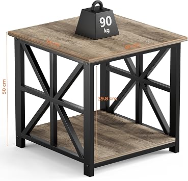 GreenForest Side Table 50cm 2-Tier Storage for Living Room, Grey