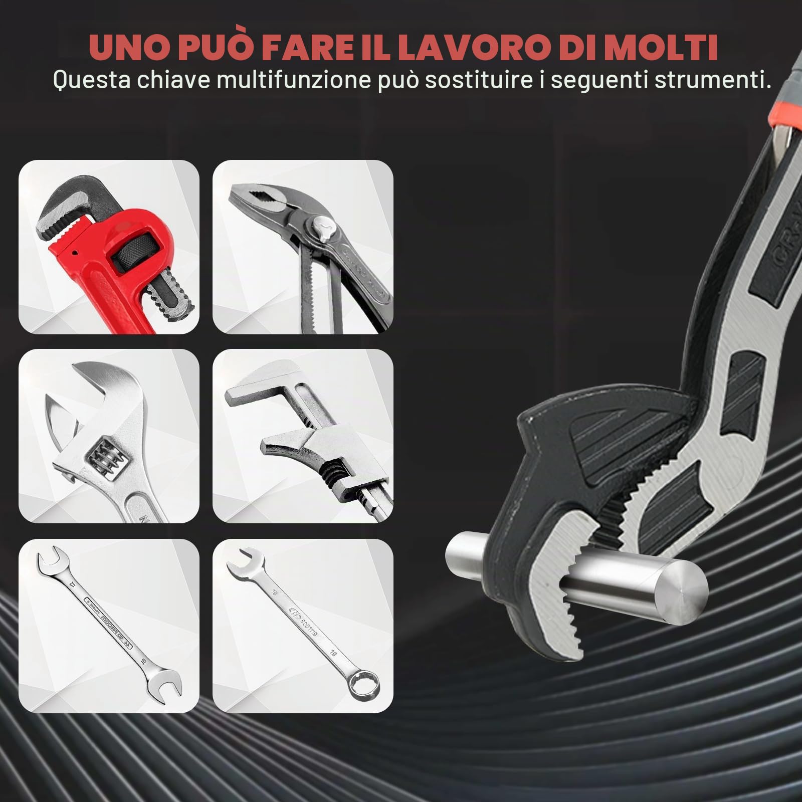 Chiave Inglese Regolabili 4 Pezzi, Chiavi Idrauliche Autobloccanti, Set di Chiavi Inglesi Universali per Tubi, Incluse 300, 250, 200, 150mm