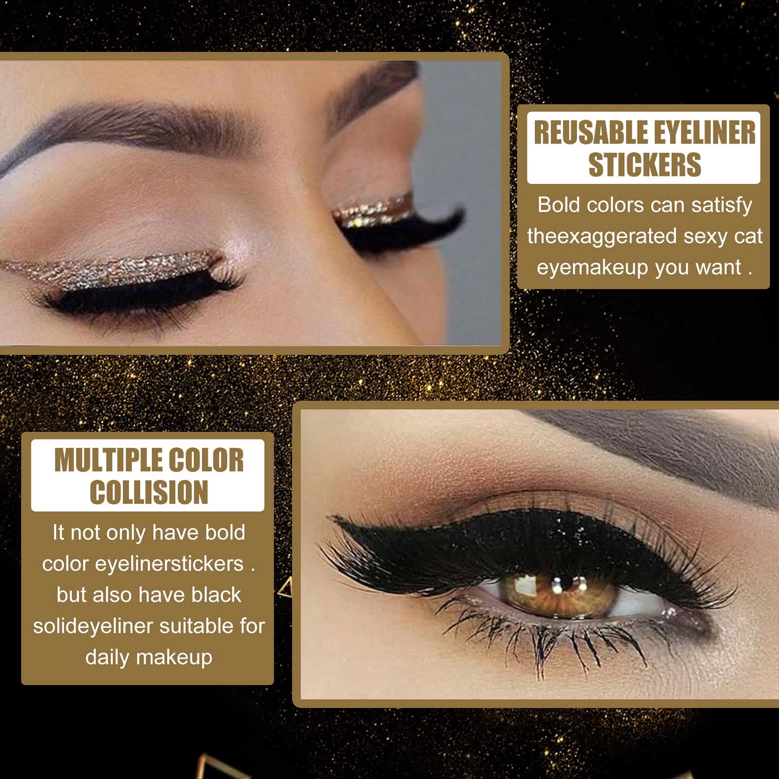 Pongnas 4 Pary Naklejek na Eyeliner Wielokrotnego Użytku, Wodoodporne, Trwałe Płatki na Rzęsy w Odważnych Kolorach, z Wieloma Opcjami Kolorystycznymi dla Wszystkich Typów Oczu