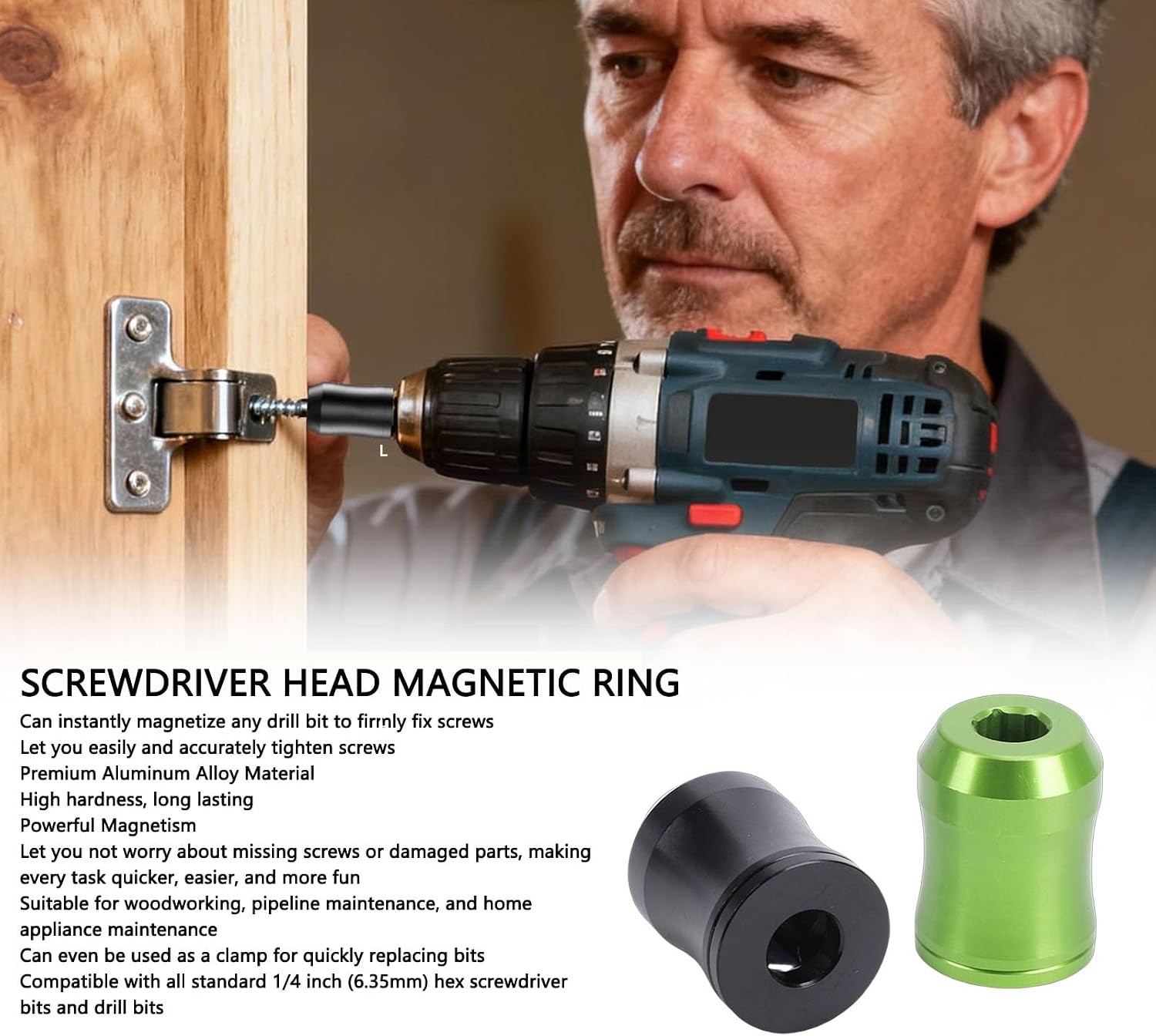 2Pcs Screwdriver Head Magnetic Ring, Strong Magnetic Screw Ring Set, Removable Screwdriver Bit Holder Tool for Drill Bits & Hex Screwdrivers & DIY Home Repair