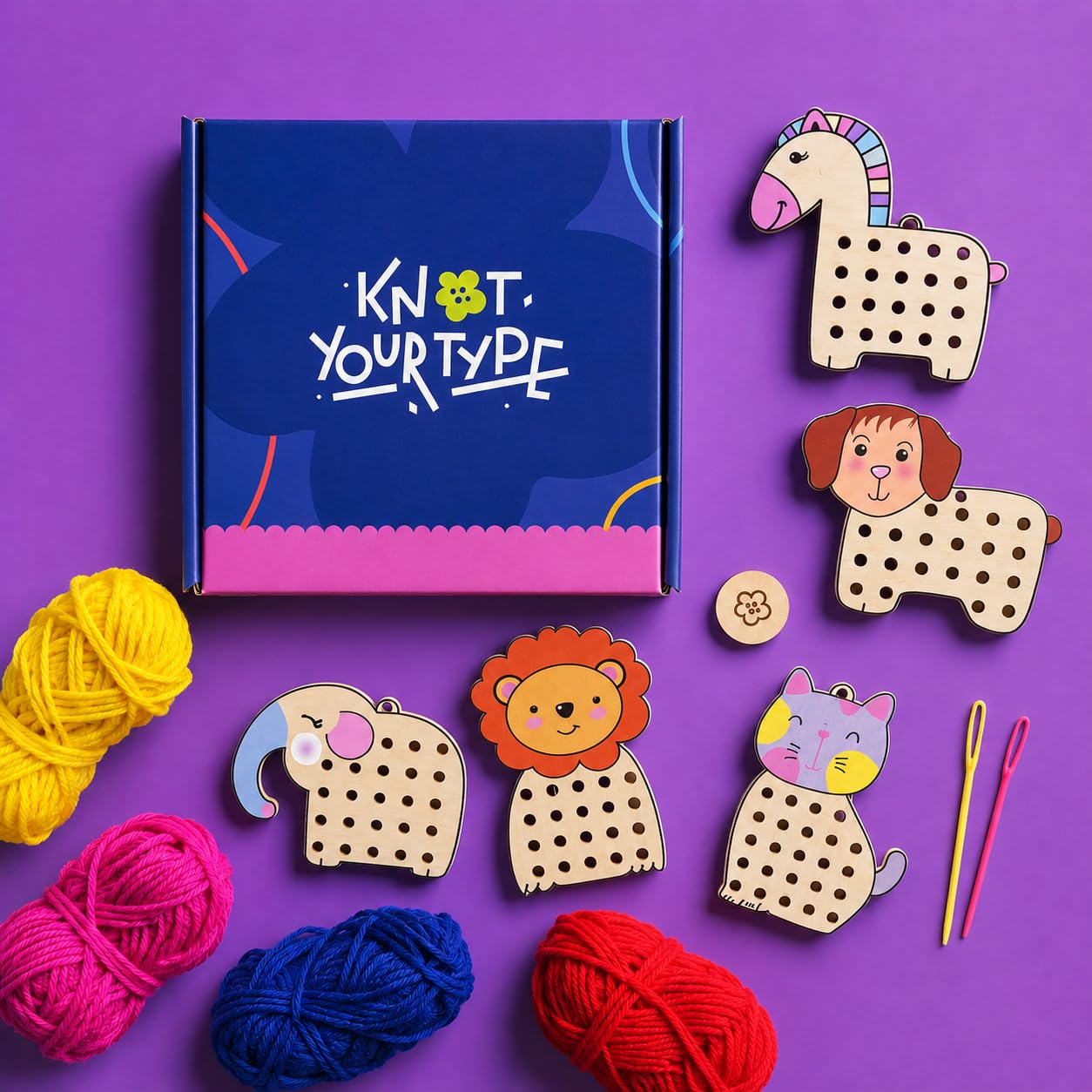 Knot Your Type Kids Cross Stitch Animals DIY Kit | Animal Cross Stitch Craft Kit for Kids | Beginner Embroidery & Lacing Activity Set | Educational Sewing Craft | Fine Motor Skills Learning Toy | 5 Animal Designs-image-38