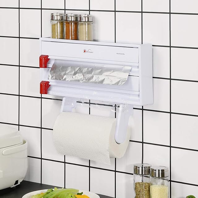 Vinsani® 3 in 1 Wall Mounted Kitchen Dispenser for Aluminium Foil, Cling Film and Kitchen Roll