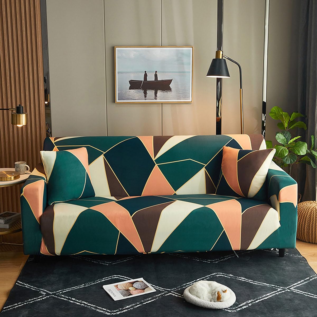 Snqzo A High Stretch Sof Cover 1 2 3 4 Seater Super Soft Sof Slipcover Printed Spandex Couch Cover Universal Fitted Sof Slipcover Washable Elastic Fabric Furniture Protect(Size:2 Seater(145-185Cm),Color:a)