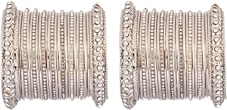 Boho Vintage Antique Gypsy Tribal Indian Oxidized Crystal Bracelets Bangle Set Jewelry