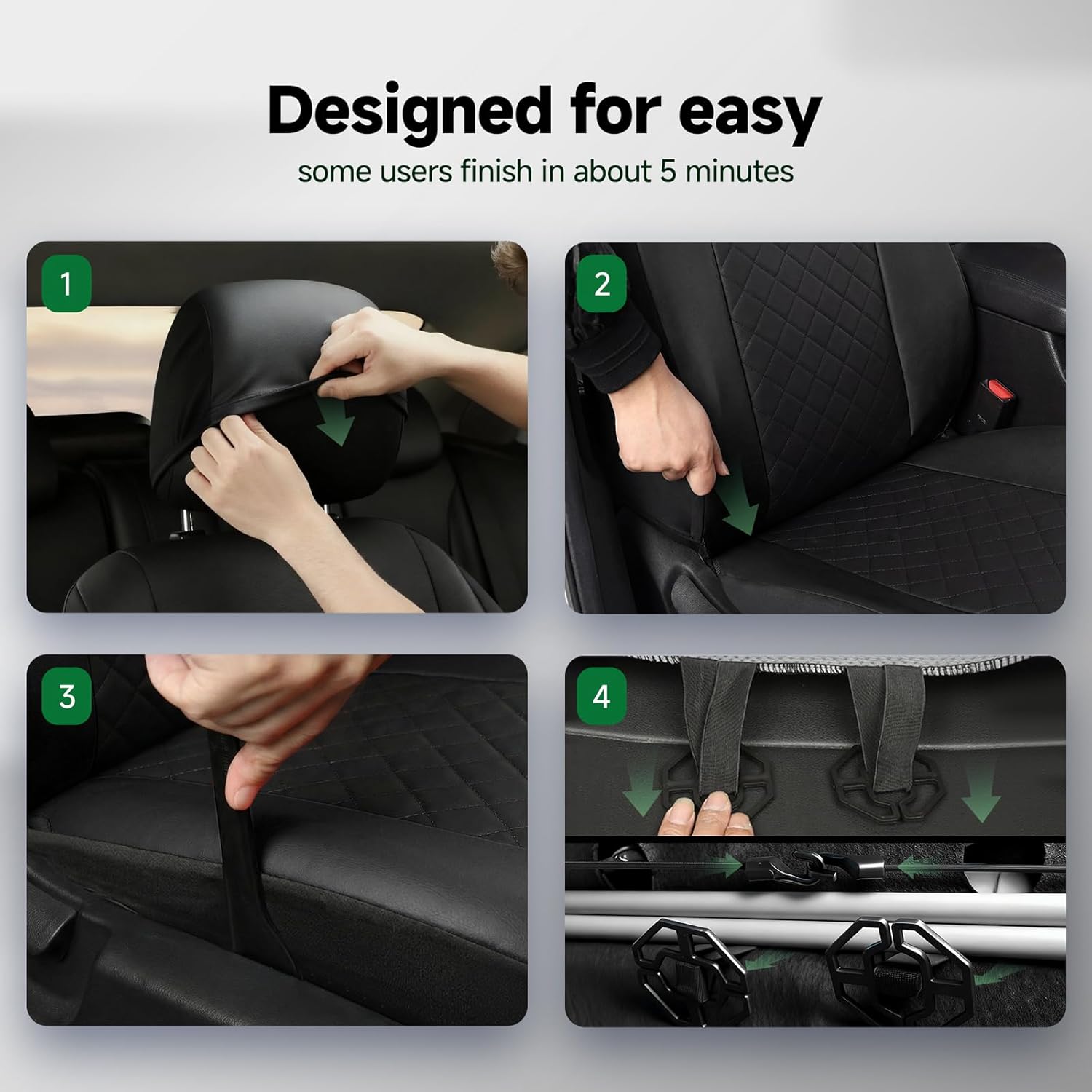 GIANT PANDA Front Car Seat Cover Custom Fit Hyundai Sonata Elantra Santa Fe Tucson Accent Kona Palisade Genesis Venue Ioniq,Faux Leather Automotive Bucket Car Seat Protectors (Black) 2 Pack