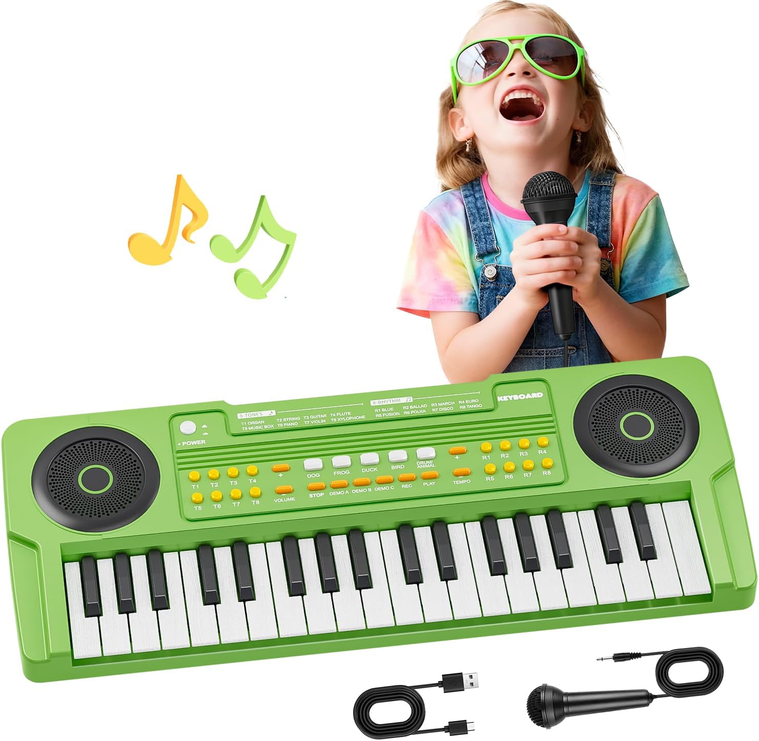 Upgraded 37 Keys Kids Piano Keyboard – Portable Toddler Music Toy Keyboard with Microphone Musical Instrument Birthday Gift for 3 4 5 6 Boys Girls, Green