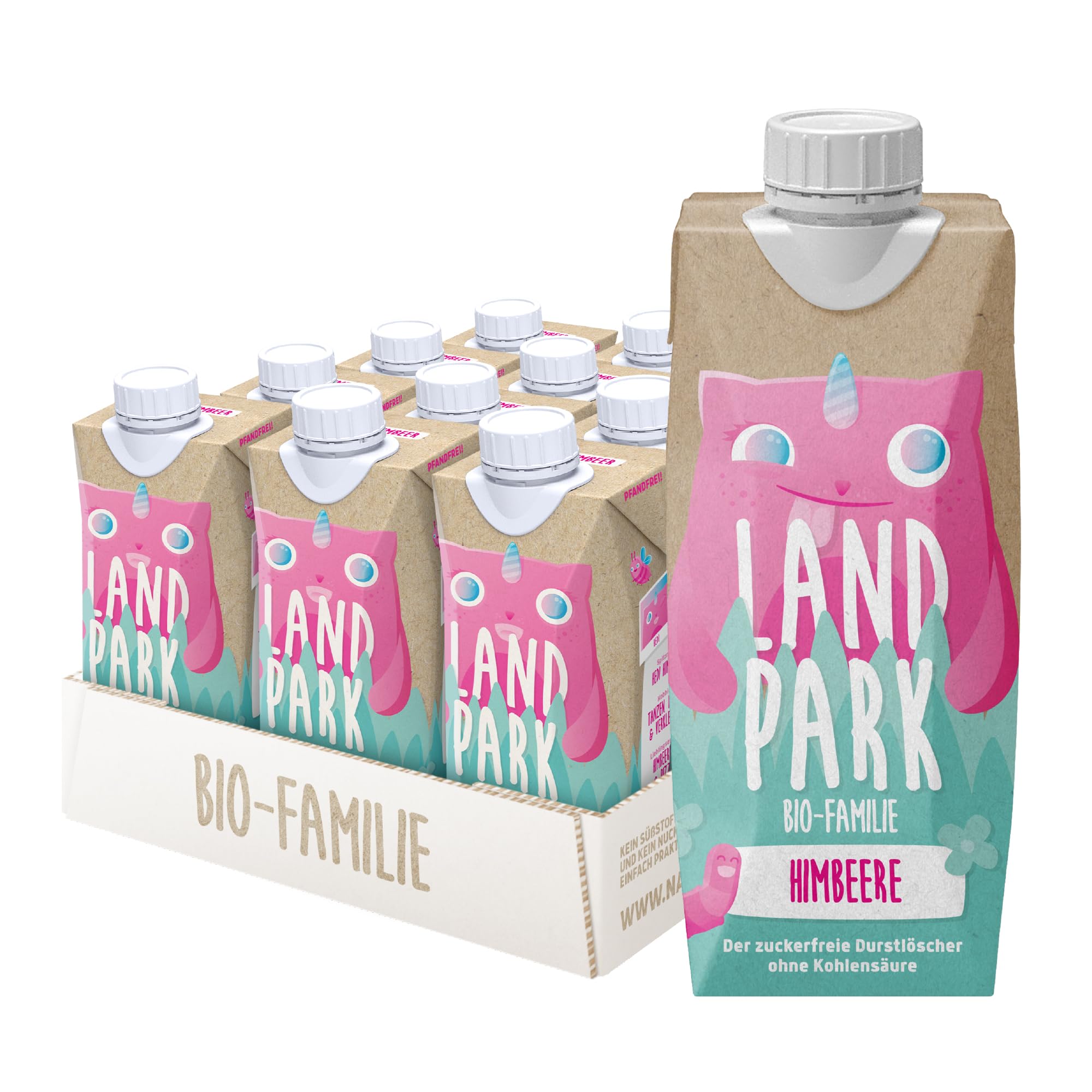 Landpark Bio-Familie Himbeere, 48x0,5l I Kindergetränk ohne Zucker und Süßungsmittel I Ab 1 Jahr geeignet I natürliches Mineralwasser mit Bio-Himbeere Fruchtaroma I Wasser mit Geschmack (48)