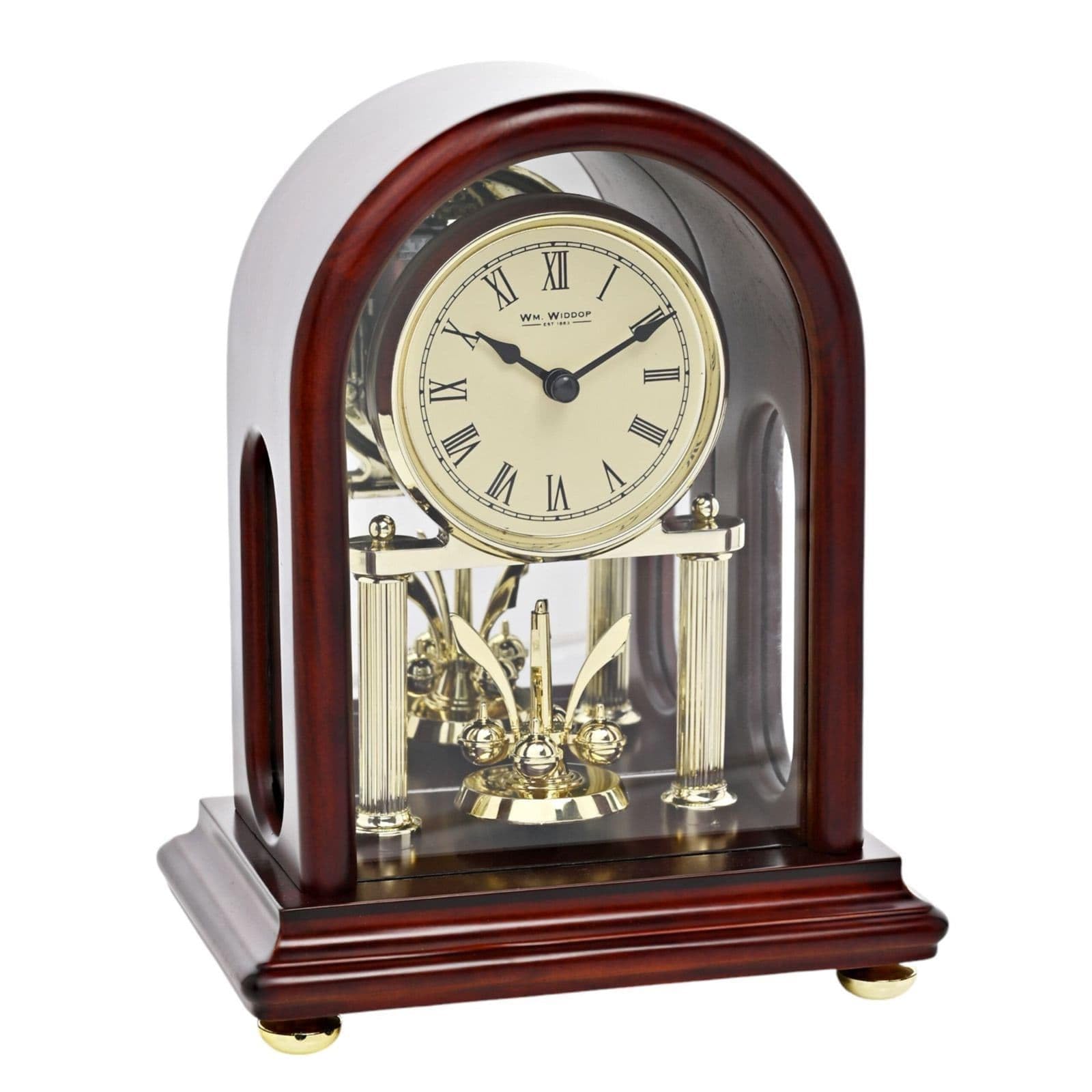 Wm. Widdop W3418 Horloge de cheminée avec pendule rotative Finition noyer foncé