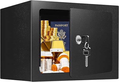 Caja fuerte con cerradura de llave, caja de seguridad de acero, caja fuerte pequeña de 0.23 pies cúbicos para el hogar, dormitorio universitario y