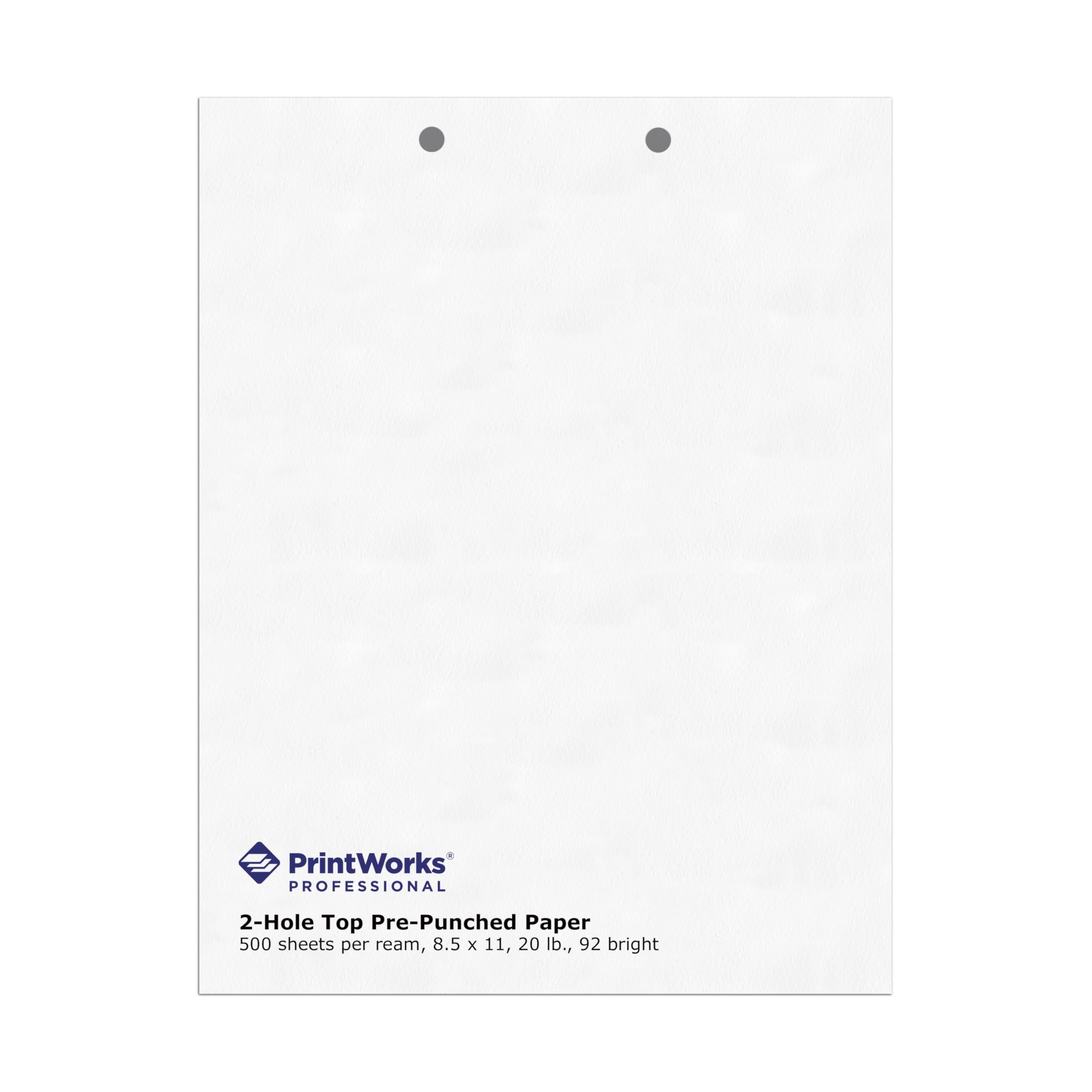 PrintWorks Professional 2 Hole Punch Top Paper - Pre-Punched for Folders, Binders, & Clipboards - Made in the USA - 500 Sheets - 8.5" x 11" - 20 lb -
