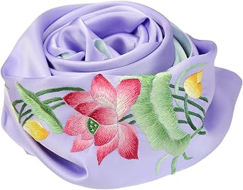 Hand embroidered 100% mulberry silk double-layer silk womens long scarf, headscarf, and neck shawl