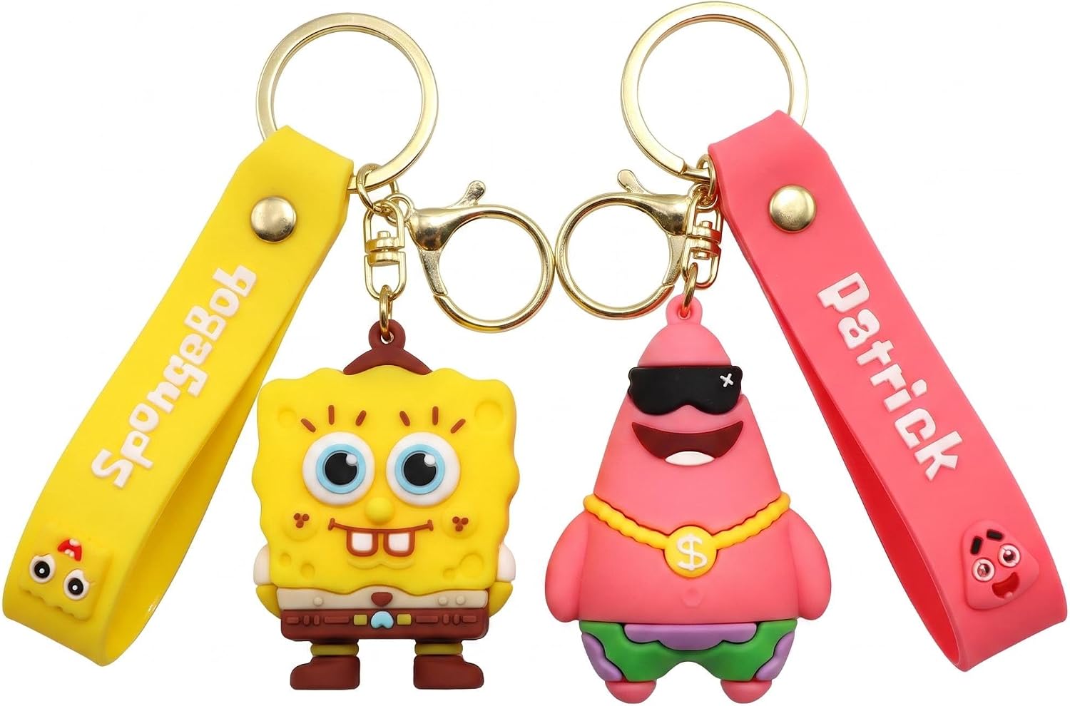 Ctue SpongeBob Keychain, 2-Piece Key Chain Wristlet Car Charms,Kawaii Cartoon Backpack Keychain