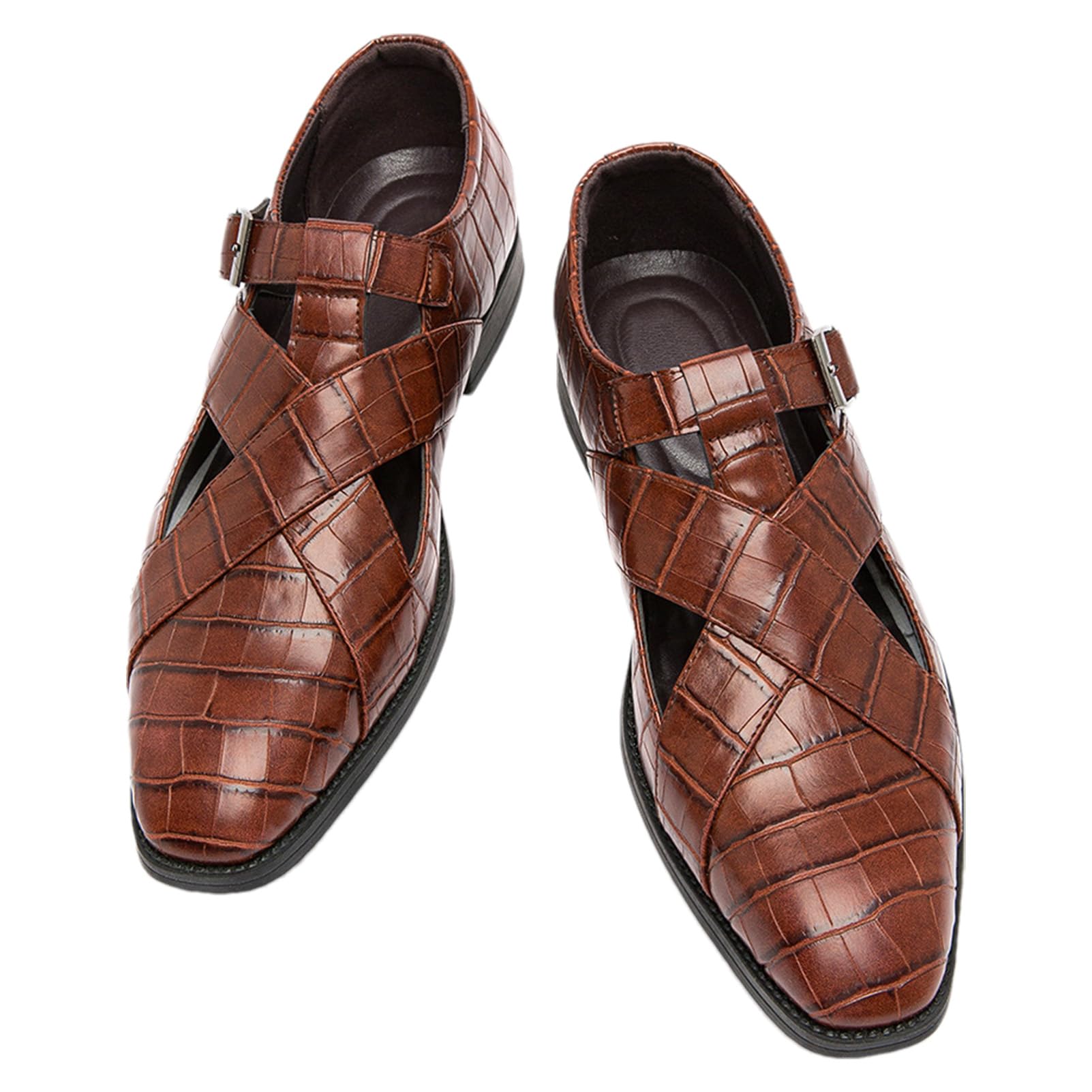ANUFER Hommes Creusé Cuir Sandales Boucle Réglable Été Chaussures Habillées