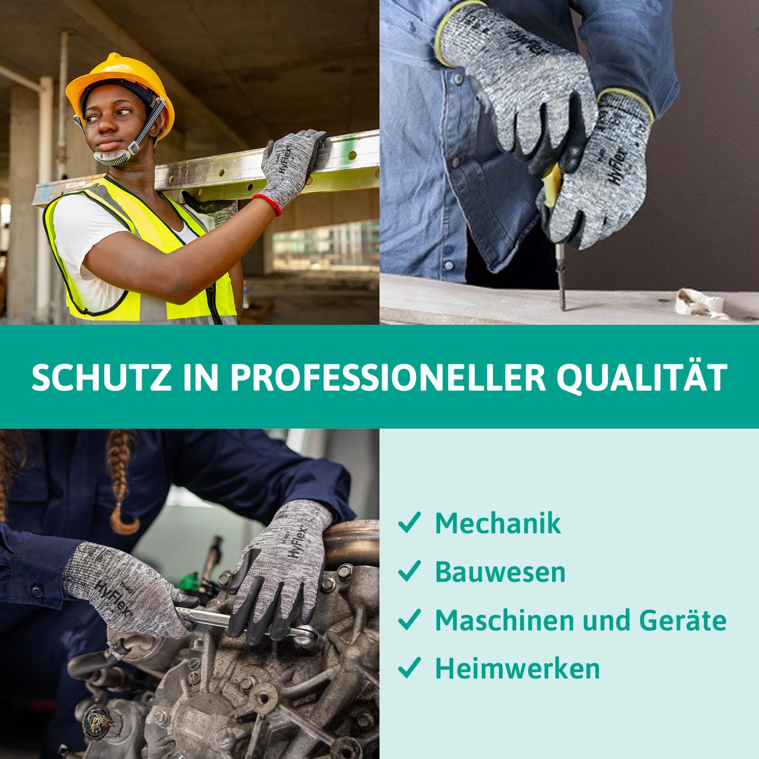 Ansell HyFlex 11-801 Professionelle Arbeitshandschuhe, Rutschfeste Nitril-Beschichtung, Industrie-Schutzhandschuhe für Mechanik, Werkstatt und Montage, Waschbare, Schwarz, Größe L (12 Paar)