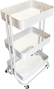 3 Tiers Metal Kitchen Trolley   Vegetable Holder and Shelf Organizer White